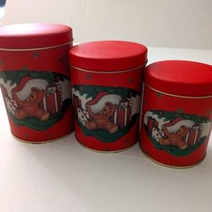 Vintage Christmas Santa Bear 3 Nesting Container Canisters 1988 House of Lloyd.